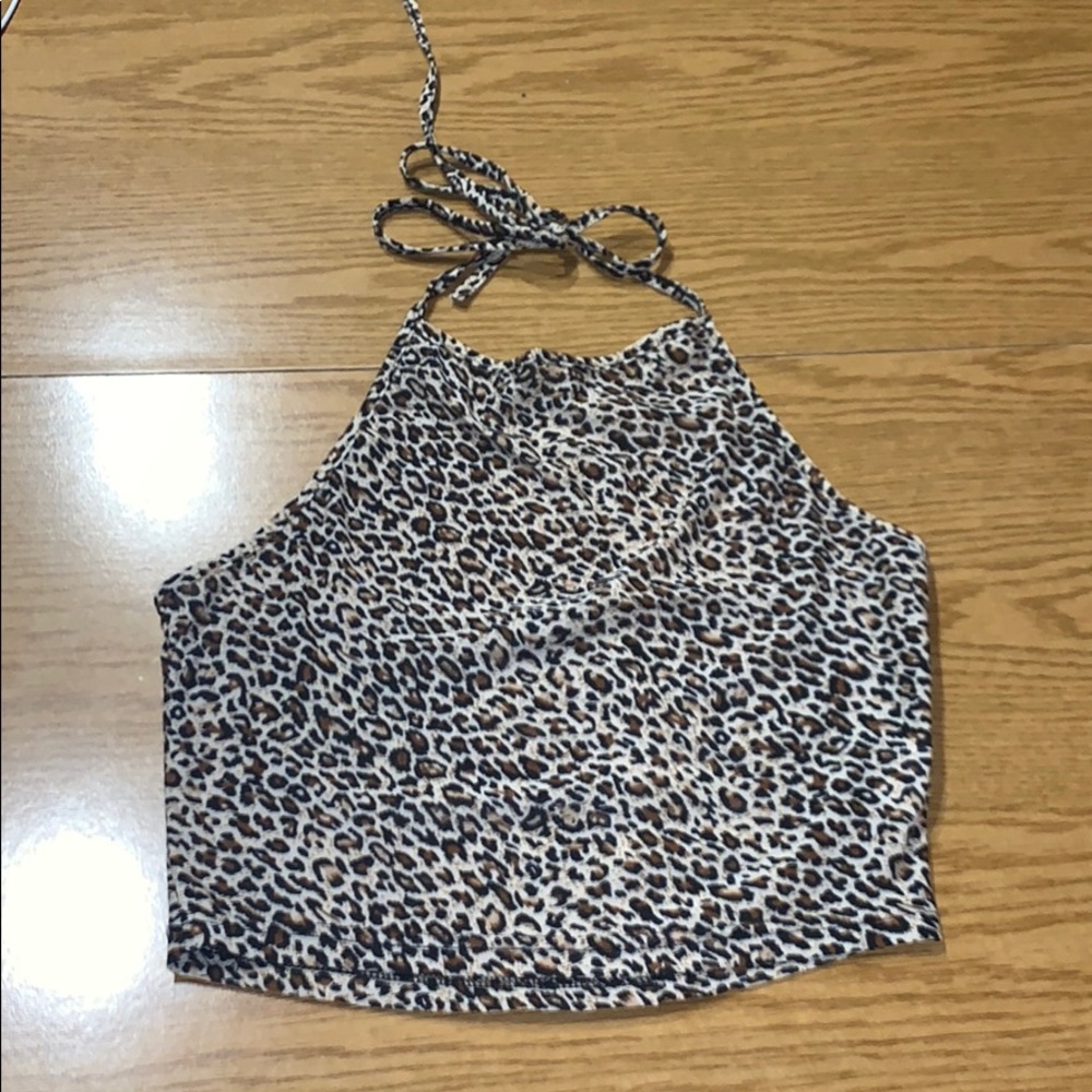Cheetah Print Cropped Halter Top